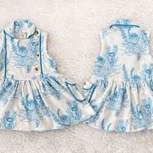 Kate Quinn Baby Dress 6-12M Blue Floral Linen Blend Pocket Dress